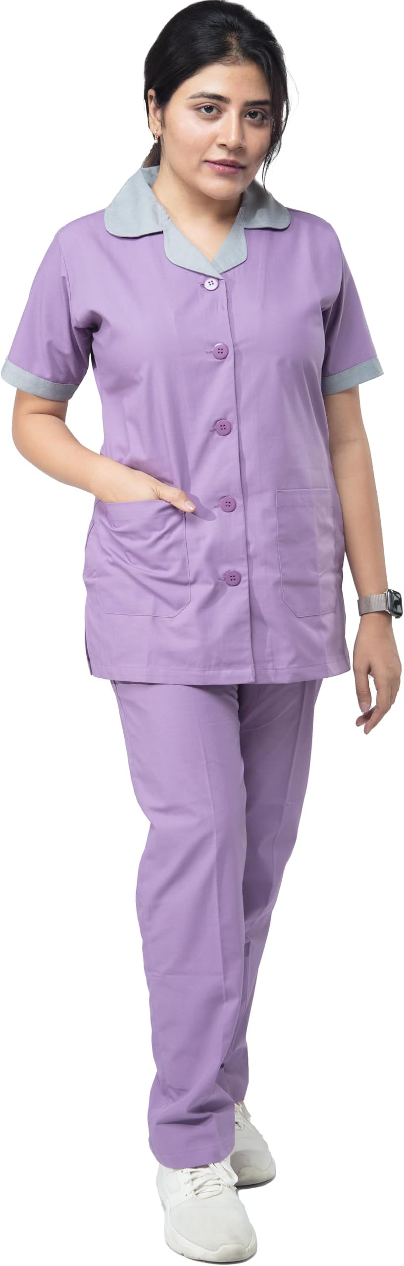 UNIFORM CRAFT Female Nurse Uniform | Hospital Staff, clinics, Home Health, Nurse Uniforms for Women made of Polyester-Cotton (XL, Lavender & Grey)
