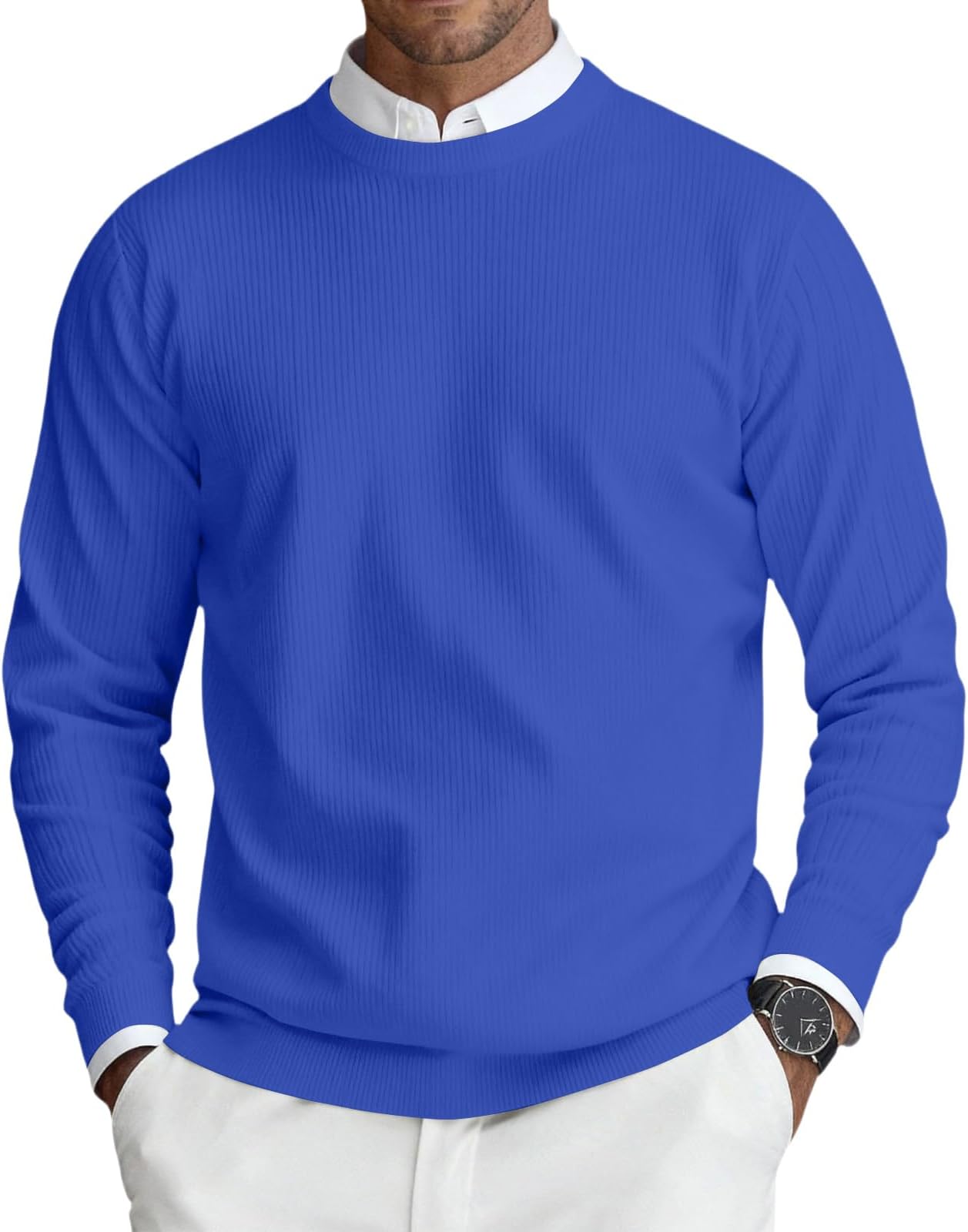 – Mens Sweaters Crew Neck Jumper Knitted Pullover Men Soft Sweater Lightweight Classic Jumpers Long Sleeve Sweatshirts