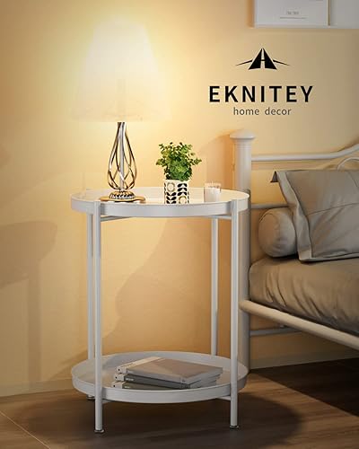 Miniatura 11 de EKNITEY Mesa auxiliar, mesa auxiliar plegable de metal impermeable, pequeña mesa auxiliar con bandeja extraíble para sala de estar, dormitorio,