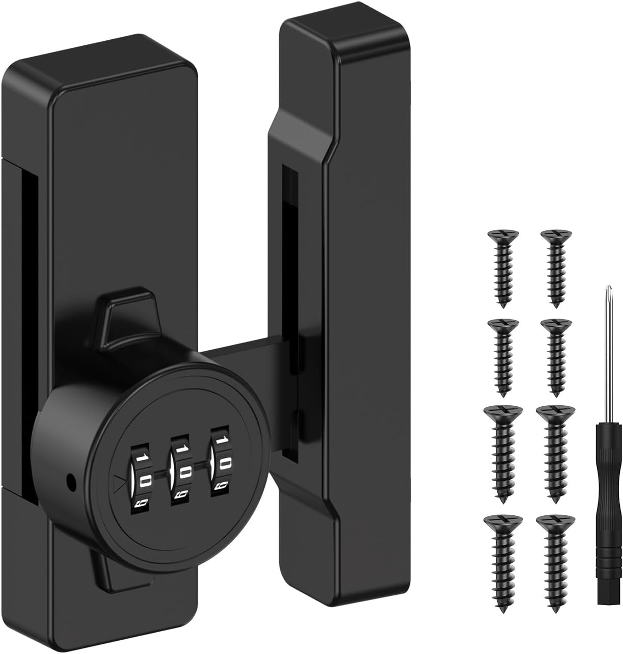 Keyless Barn Door Lock, 90/180 Degree Combination Flip Gate Latch Lock for Sliding Barn Door, Cabinet, Shed, Storage Room, Window - 3 Digit Mechanical Password Security Latches (1, Black)