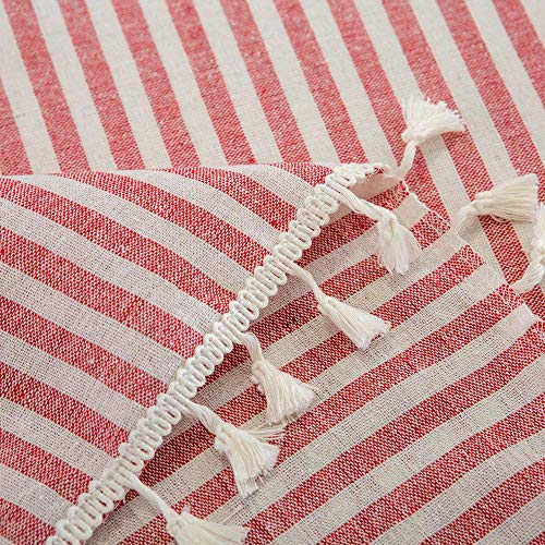 Trudelve Heavy Duty Cotton Linen Table Cloth Stripe Tassel Rectangle Tablecloth Dust-Proof Table Cover For Kitchen Dinning Tabletop Decoration (55"X70", Red) #TOP2