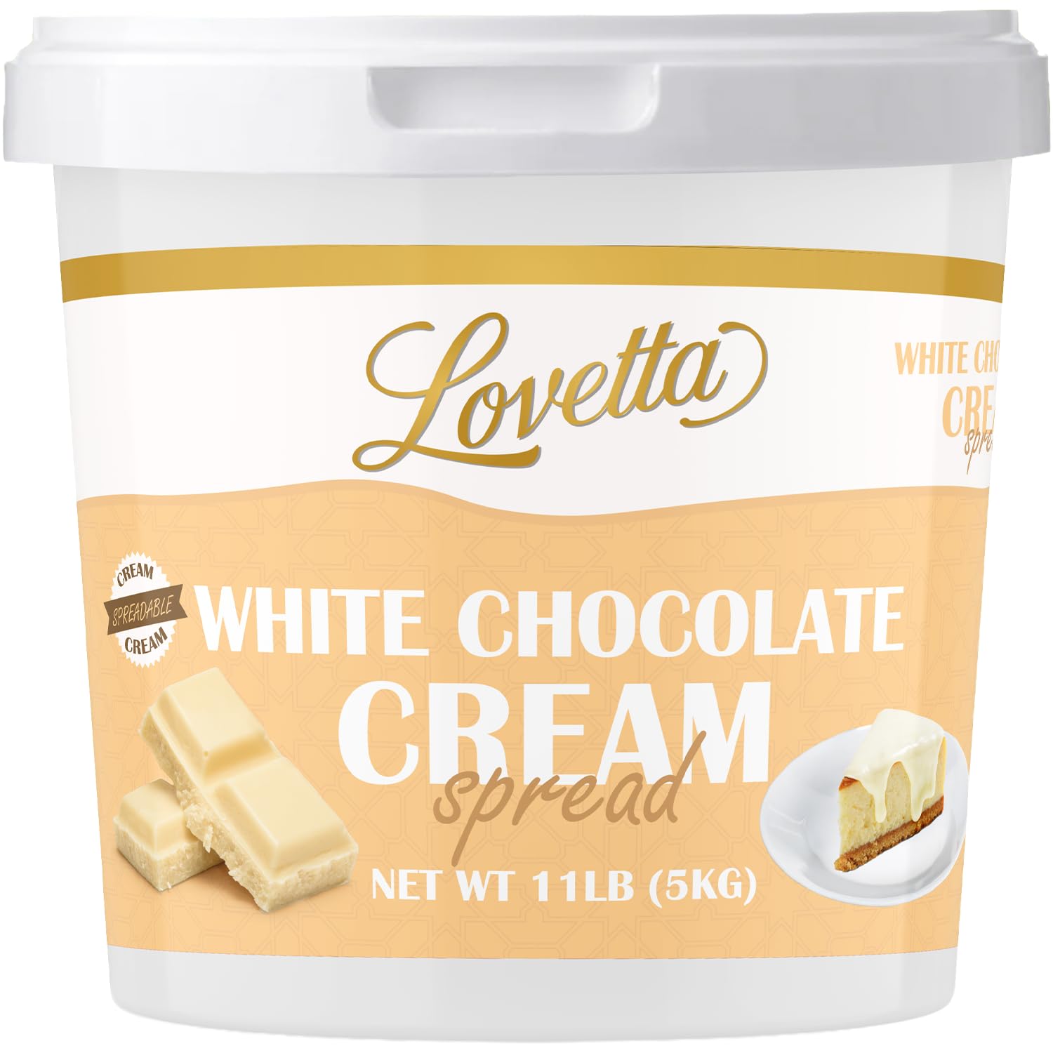 Lovetta White Chocolate Cream Bulk 11lb (5kg) Tub – Smooth Gourmet White Chocolate Dessert Spread, Rich Creamy Filling for Pastries, Cakes, Crepes & Bakeries – Ready to Use