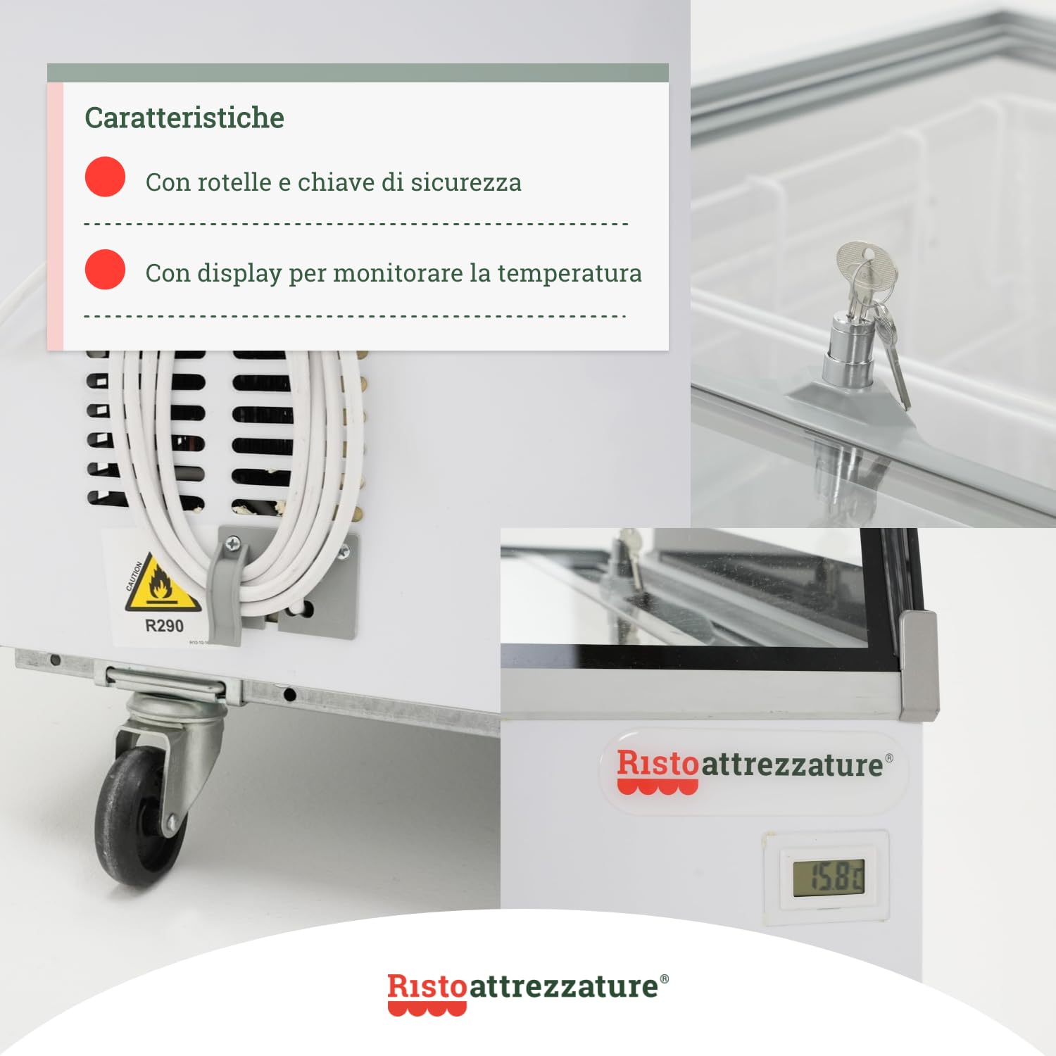 Ristoattrezzature Banco Vetrina Orizzontale per Gelati - Refrigerazione Statica, da - 18 a -24°C - 8 Gusti - con kit da 8 vaschette