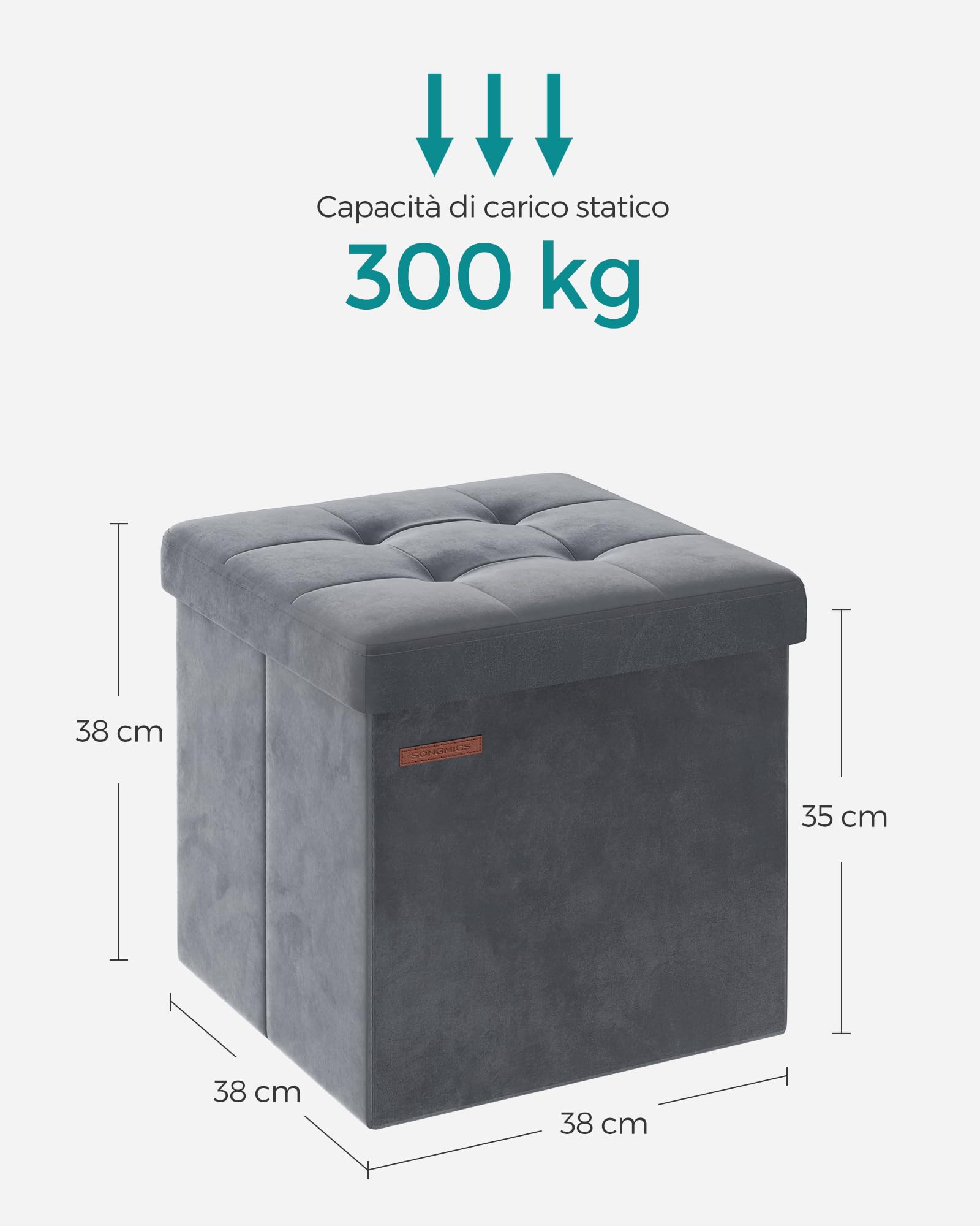 Pouf Contenitore SONGMICS Pieghevole - Grigio Scuro, 38x76x38 Cm, Portata 300 Kg - Per Soggiorno, Camera O Ingresso - Foto 10