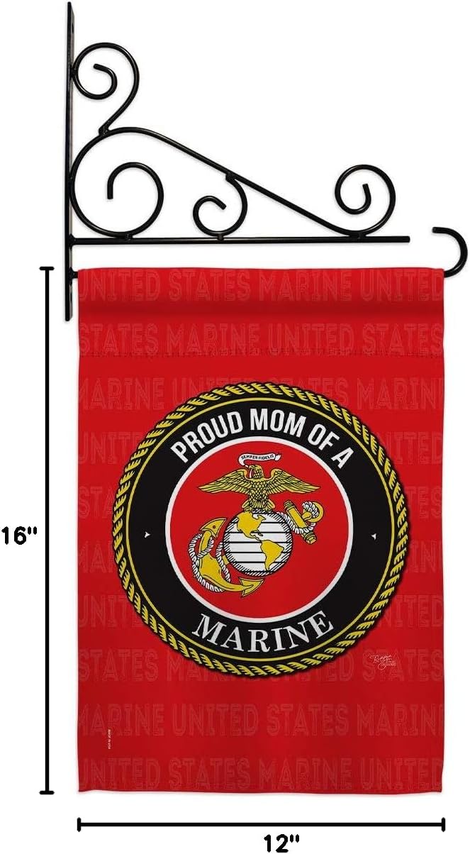Proud Mom Marines Garden Flag Set Wall Holder Armed Forces Marine Corps USMC Semper Fi United State American Military Veteran Retire Official Small Gift Yard House Banner Double-Sided 13 X 18.5