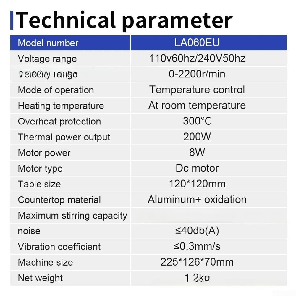 Agitador Magnético con Calefacción 0-2200RPM Aluminio