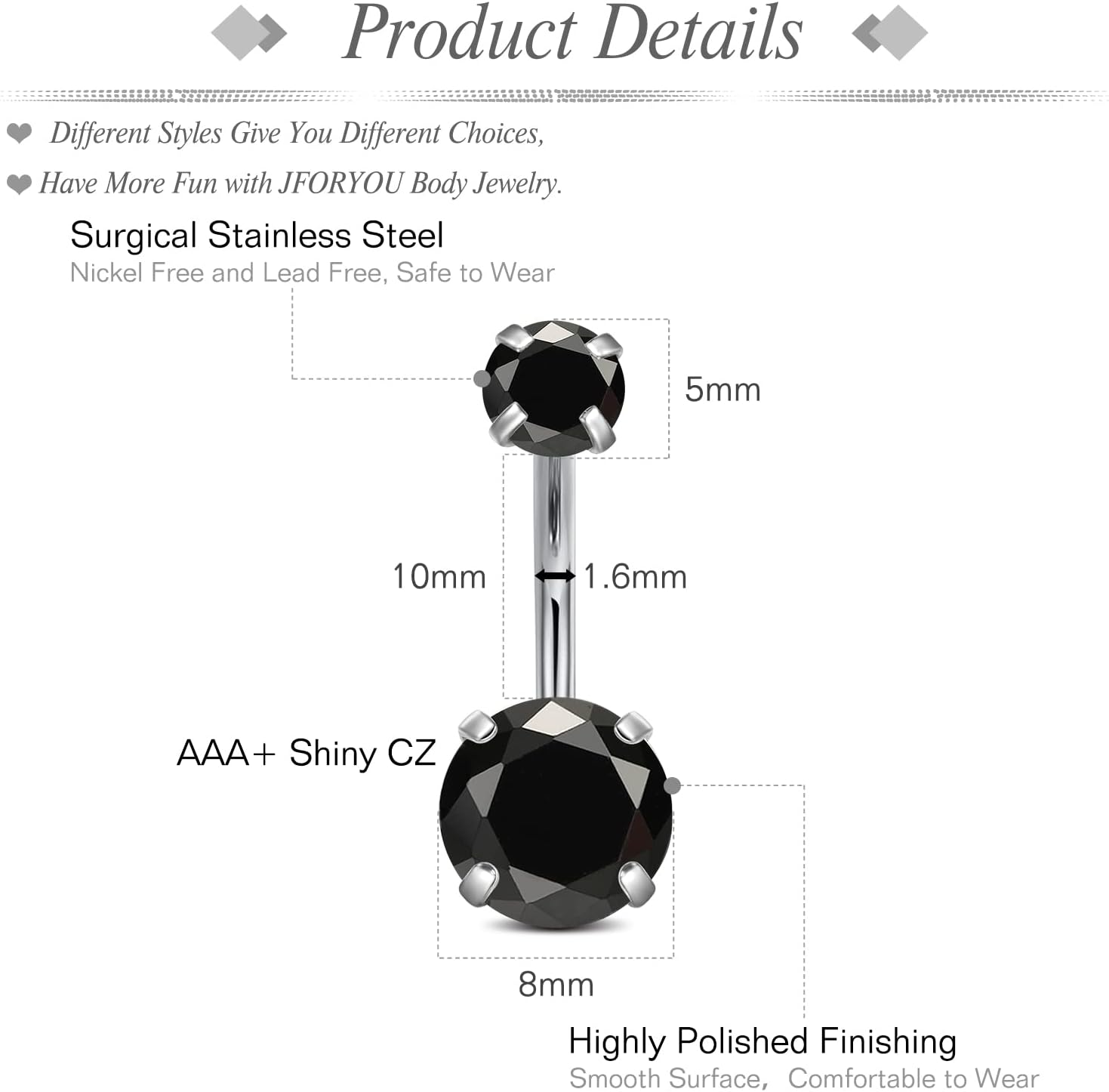 JFORYOU Belly Button Rings Stainless Steel 14G CZ Opal Navel Rings Barbells Women Girls Belly Piercing Jewelry - Image 2