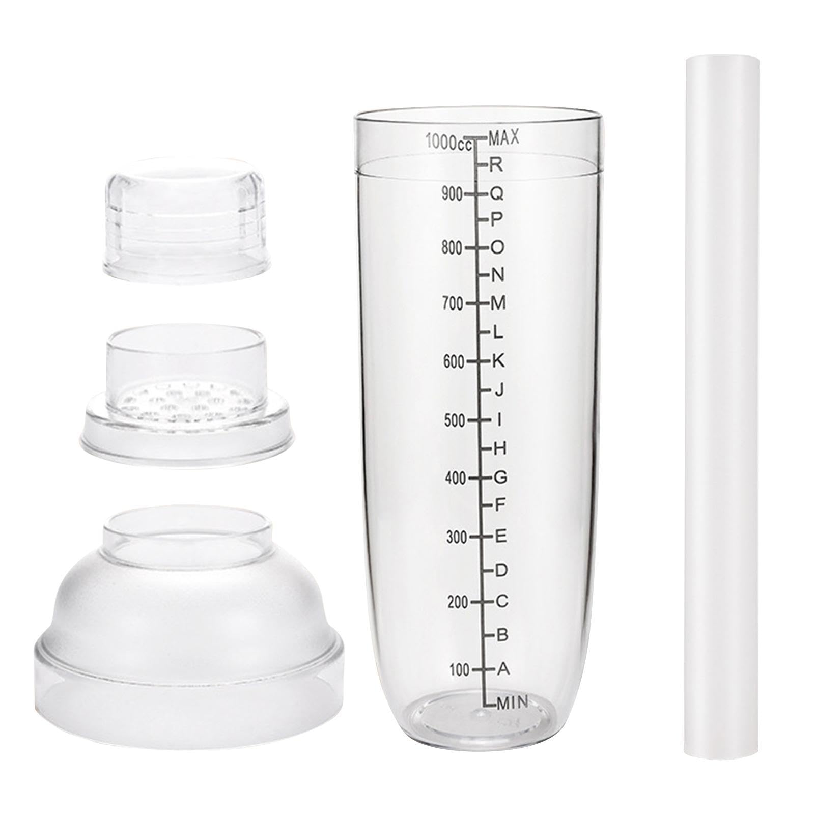 Ensemble shaker à cocktail de 1000 ml, passoire à cocktail avec marteau à citron, flacon shaker transparent avec graduation et passoire, kit shaker pour barman pour outils de cuisine de bar