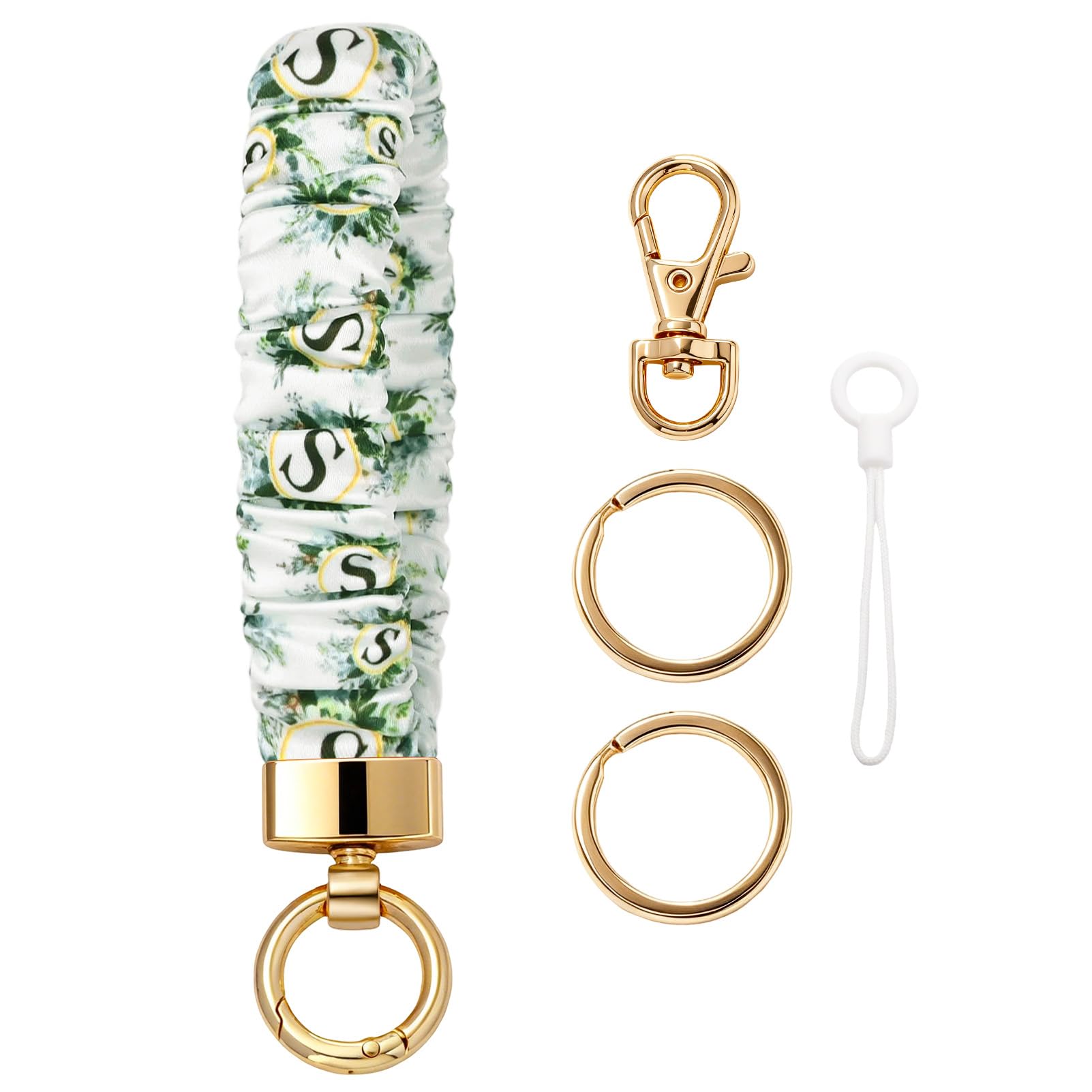 Snylcce Greenery Monogram Letter S Keychain Wristlet for Women Stretchy Elastic Wrist Lanyard Key Ring for Car Keys School Gym Travel