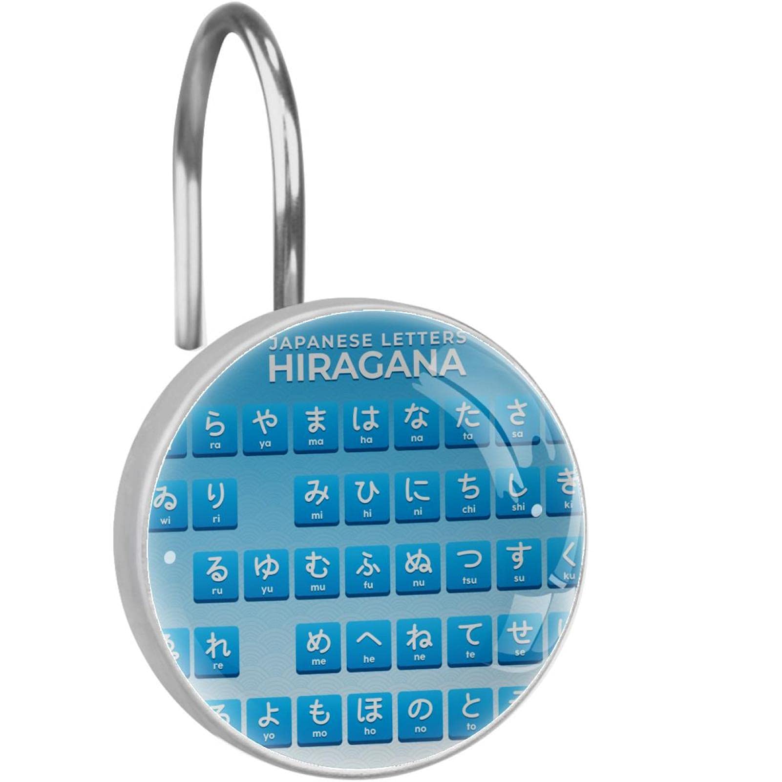 Crochets de rideau de douche hiragana bleu pour une salle de bain zen