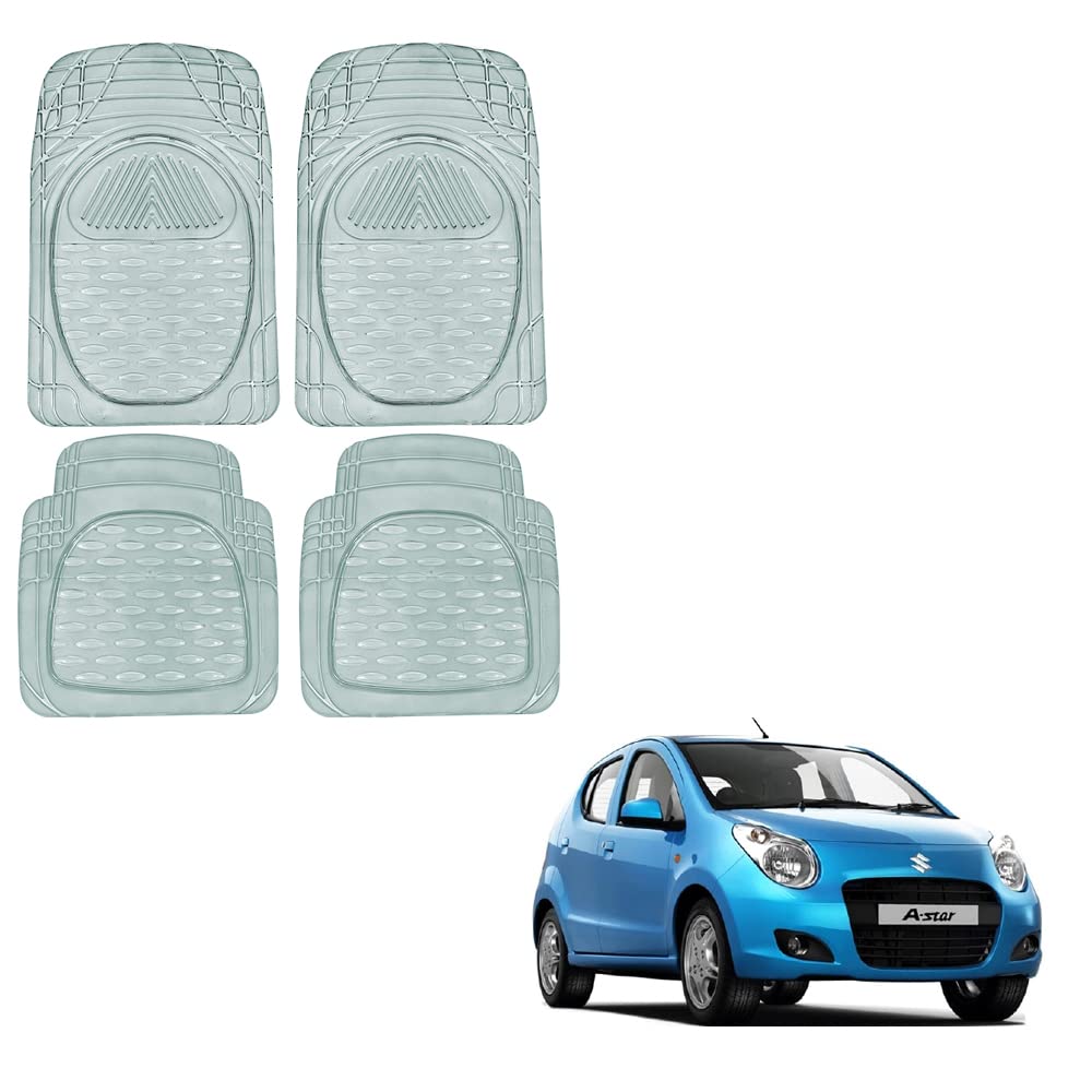 Oshotto Transparent (6204) Car Foot Mat Compatible with Maruti Suzuki A-Star (Set of 4, Transparent)