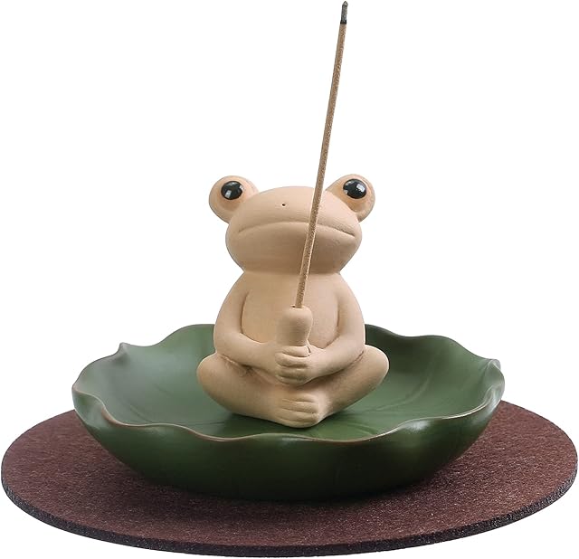 Ronlap Incense Holder, Handmade Ceramic Frog Incense Stick Holder, Lotus Leaf Tray with 120 Upgraded Incense Cones+30 Incense Sticks, Aromatherapy Ornament Home Decor Room Decor