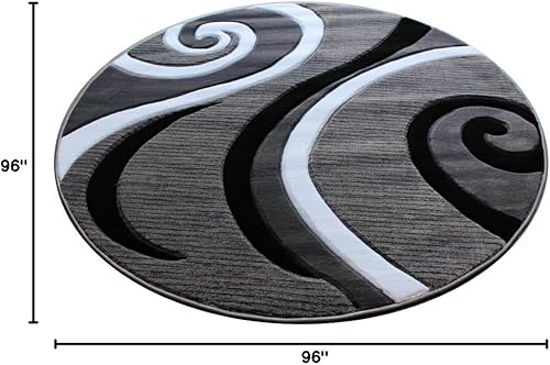 Miniatura 3 de Masada Rugs, Sophia Collection - Alfombra tallada a mano, moderna, contemporánea, gris, blanco y negro (8 pies x 8 pies), redonda