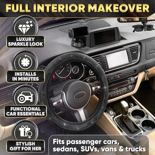 Image of Black Bling Car Accessories Set, 27 Pcs, for Women Drivers