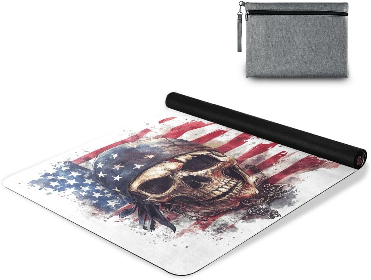 ALAZA Pirate Skull with American Flag Yoga Mat Non Slip Fitness Exercise Mat, Workout Mat for Yoga, Pilates and Floor Exercises
