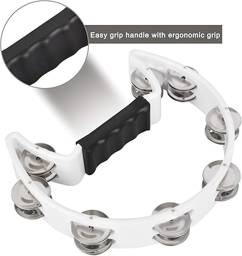 Miniatura 20 de EastRock Pandereta, pandereta de percusión de mano de metal Jingles - Pandereta de media luna para niños, adultos, KTV, fiesta rosa Halfmoon-1-PINK