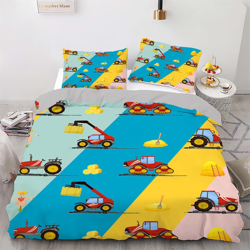 Housse de couette 220x240 microfibre lit adulte motif camion d'ingénierie coloré