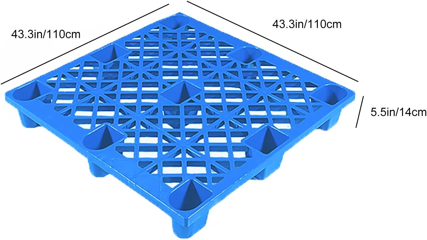 Thickened Plastic Pallets, Rounded Pallets, Anti-Collision Design, 2 Tons Static Load, Warehouse Plastic Flooring Suitable for Shelf Forklift(43.3x43.3 in/110x110 cm)