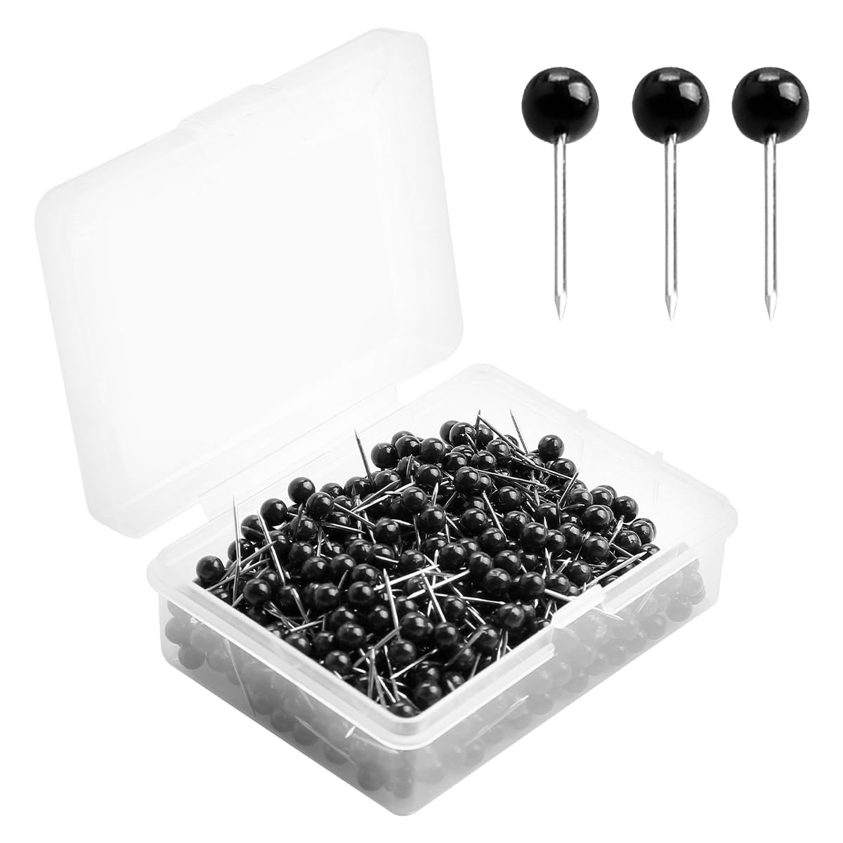 Gladfresit Black Map Push Pins 500Pcs Drawing Reusable Head Round Tacks Pin For Wall Hangings Bulletin Board Mark Fabric
