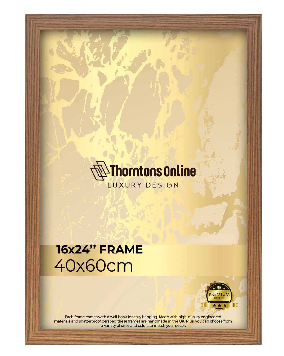Modern Oak 40 x 60 cm Poster Frame Crystal Clear Acrylic Front Picture Photo Frame 60x40cm MDF Backing With Both Ways Hanging Hooks - Home Office Use