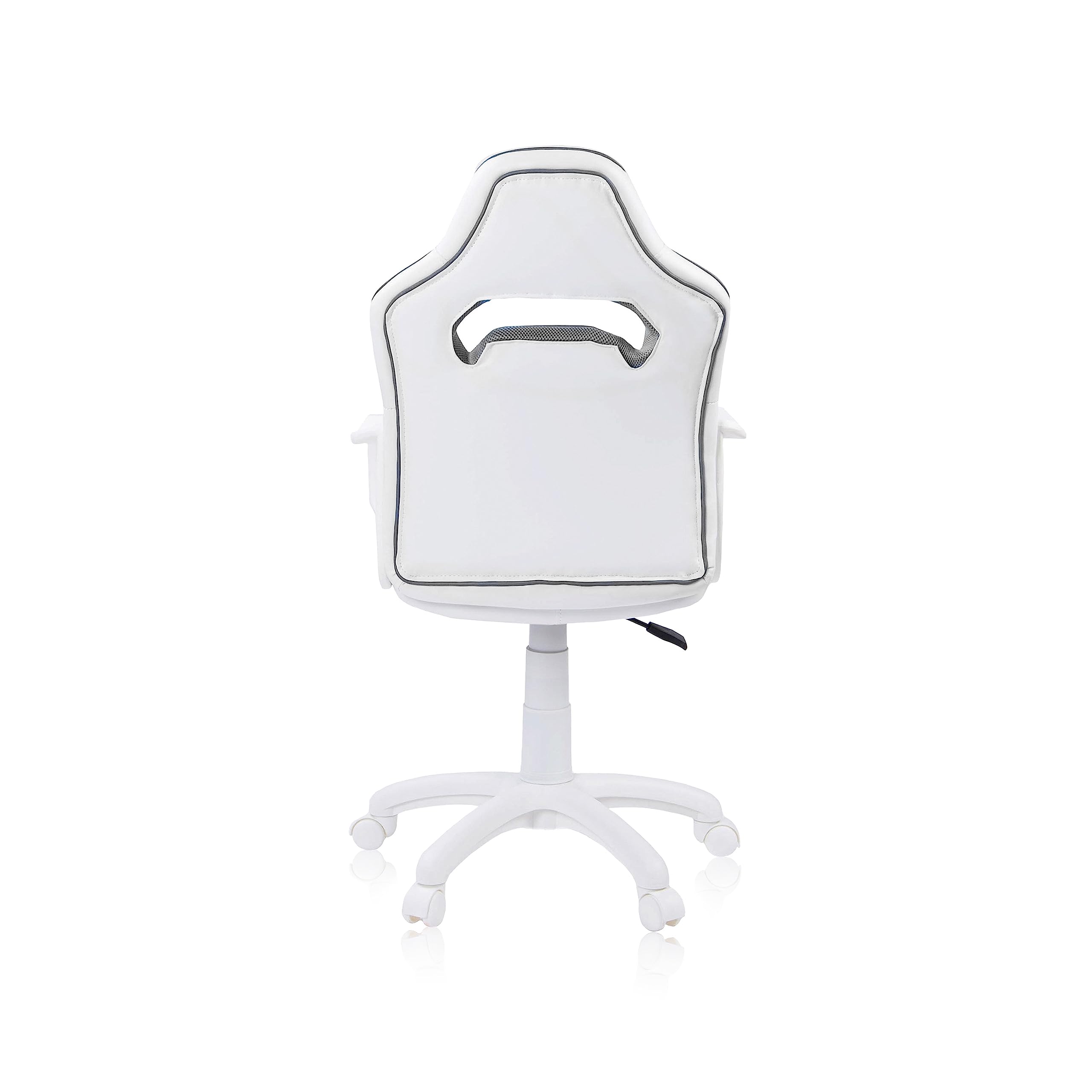 duehome | DRW Sticker, Silla Gamer, Silla de Oficina Gaming Estudio o Escritorio, Acabado en Símil Piel Blanco, Gris y Sticker, Medidas: 46,5 cm (Ancho) x 46 cm (Largo) x 98-109,5 cm (Alto)