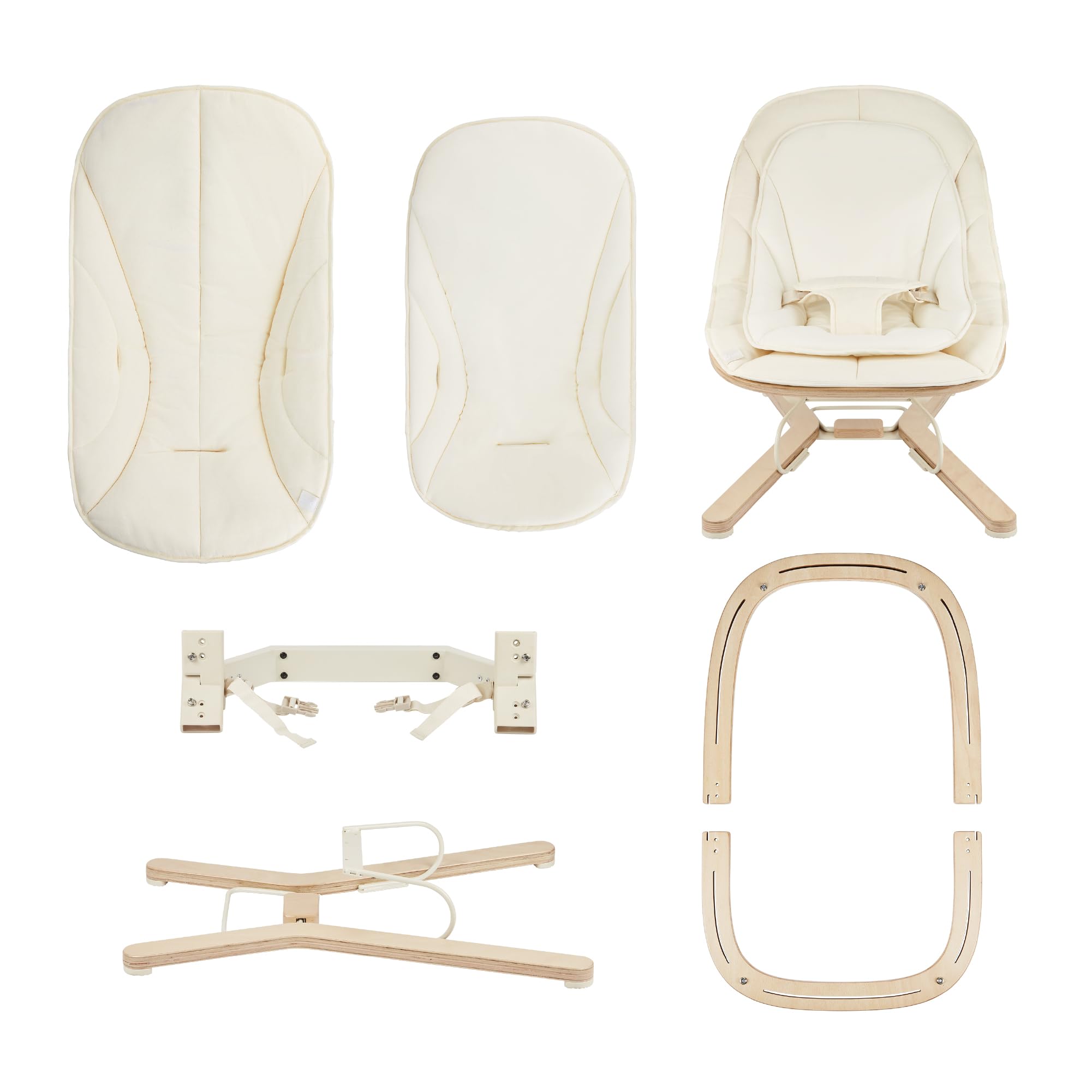 Babymoov Transat Bébé Bois Swoon Flow - Dès la Naissance - Évolutif en Fauteuil Enfant Jusqu'à 18kg - Balancement Naturel - 3 Positions Dossier - Coton Bio & Bois FSC