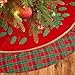 Valery Madelyn Christmas Tree Skirt for Tree Decorations, 48 Inch Fabric Traditional Red Green Gold Small Xmas Velvet Tree Skirt with Holly Leave Pattern & Tartan Trim Tree Merry Christmas Party Decor