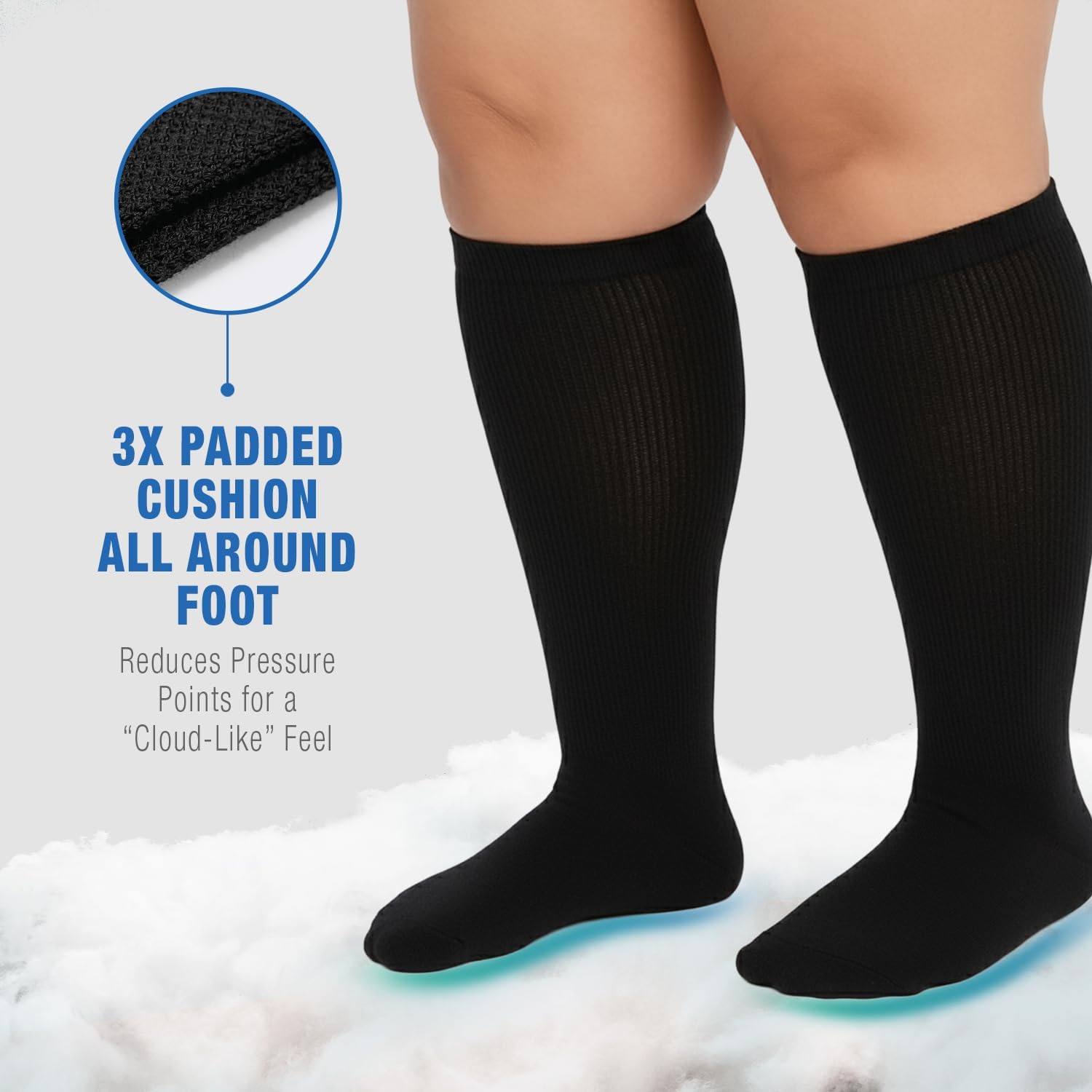 Extreme Wide Non-Slip Grip Diabetic Socks for Swollen Feet Men & Women - Stretch 30” Non-Binding Calf High Bariatric Socks for Hospital, XL-2XL - Image 6