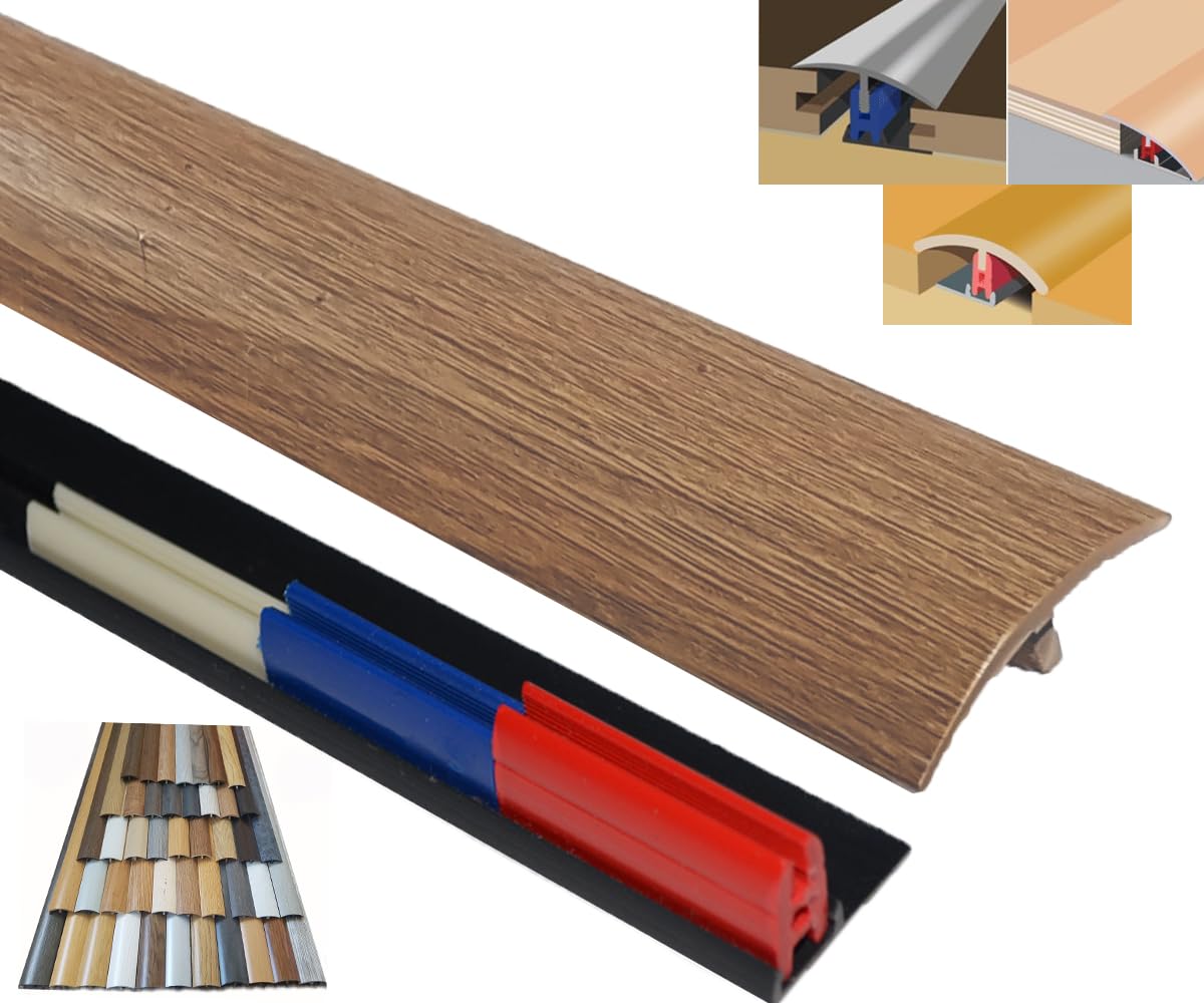 Easy Clip Rustic Oak Laminated Threshold Strip Clip System 38Mm X 90Cm Multi-Height & Pivot Self Adhesive Easy Fit (Rustic Oak)