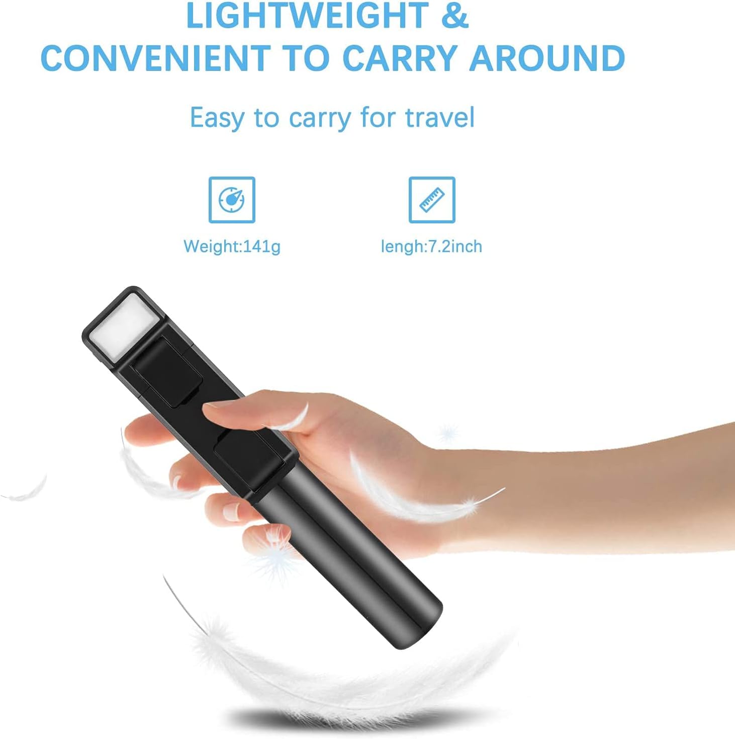 Selfie Stick Tripod, 2 Level Fill Light & All in 1 Portable Bluetooth Selfie Stick Tripod Phone Holder with Detachable Wireless Remote, Compatible with iPhone 13/12/11/XR/X, Android Smartphone (Black)