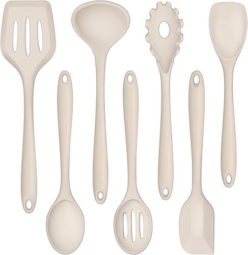Miniatura 8 de TeamFar Utensilios de cocina, 7 piezas de utensilios de cocina de silicona para hornear, utensilios de cocina antiadherentes con cucharón, espátula,