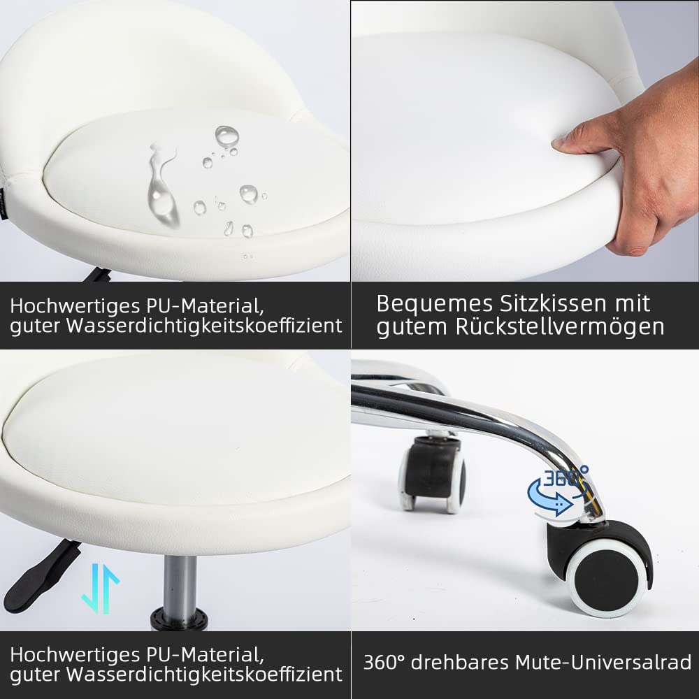 Mingone Bürohocker mit Rollen Sattelhocker mit Niedrige Rückenlehne Ergonomische Arbeitsstuhl Kosmetik Sattelstuhl Höhenverstellbar Friseurstuhl，Weiß
