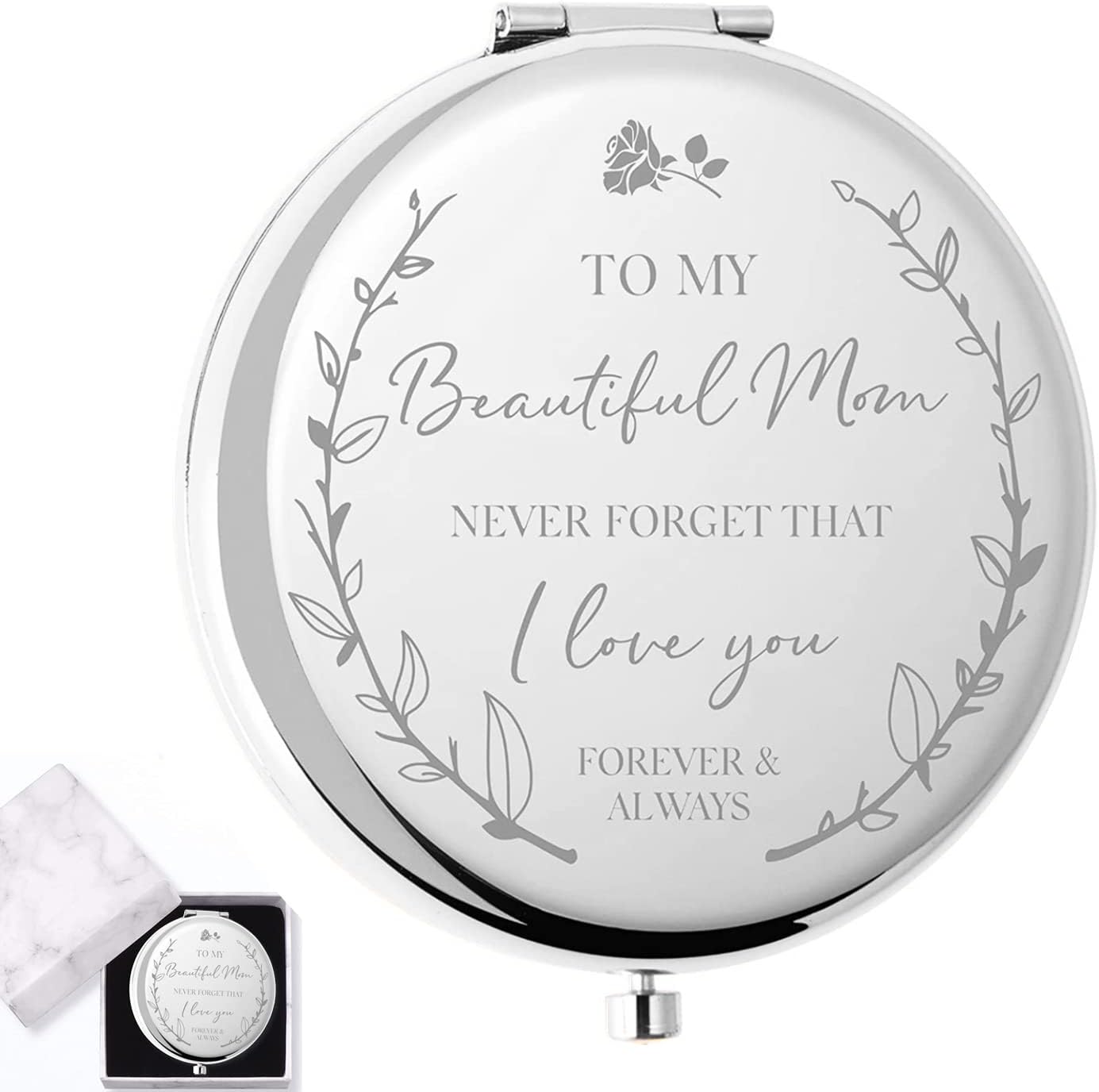 AWKEEGEED Mum Birthday Gifts for Mum-I Love You Mum Compact Mirror-Mothers Day Mum Gifts from Daughter or Son-Best Presents for Mum(Silver)