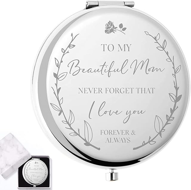 AWKEEGEED Mum Birthday Gifts for Mum-I Love You Mum Compact Mirror-Mothers Day Mum Gifts from Daughter or Son-Best Presents for Mum(Silver)