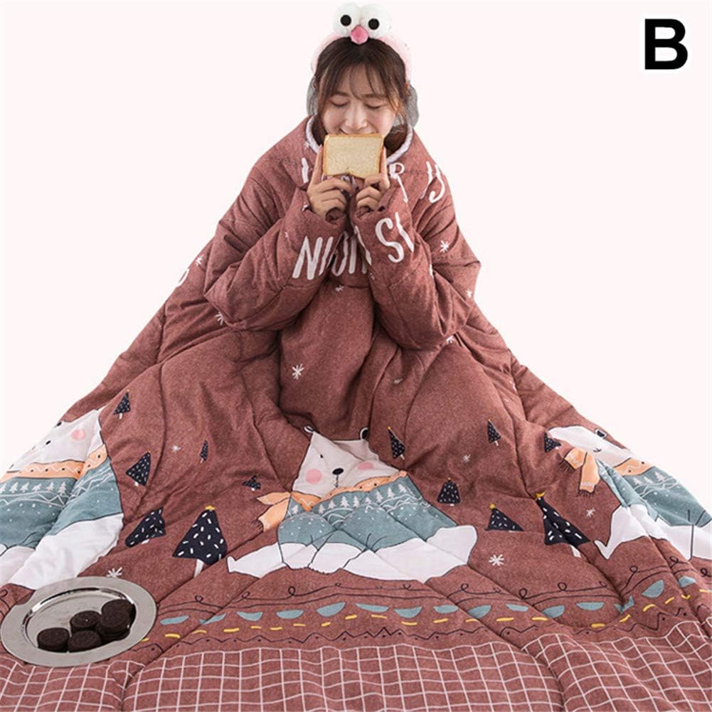 Klinkamz 1 Pcs Lazy Quilt With Sleeves Warm Thicken Blanket Multifunction For Home Winter Nap (B)
