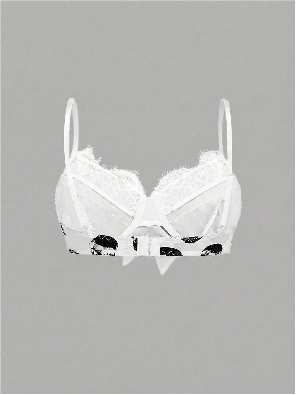 SweatyRocks Women's Goth Punk Skull Print Underwire Bras Bow Lace Push Up Bra