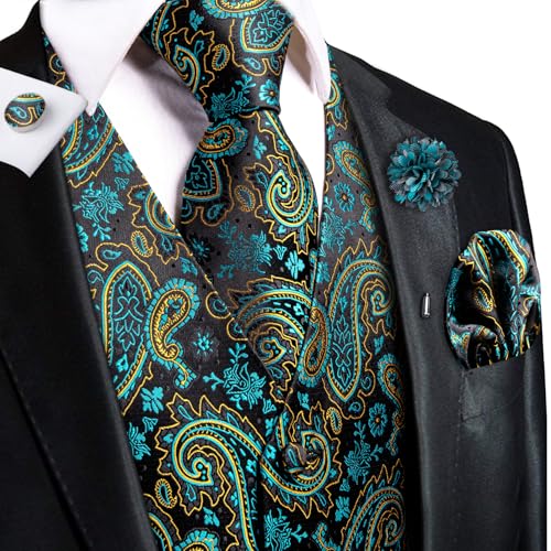 Hi-Tie Men's Suit Vest Business Formal Waistcoat Paisley Jacquard Tie Suit Waistcoat Set for Wedding Party3