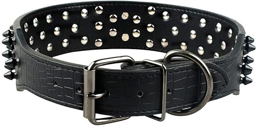 Miniatura 4 de haoyueer Collar para perro con tachuelas, elegantes collares de cuero para perros, 2 pulgadas de ancho, para perros medianos y grandes, Pitbull