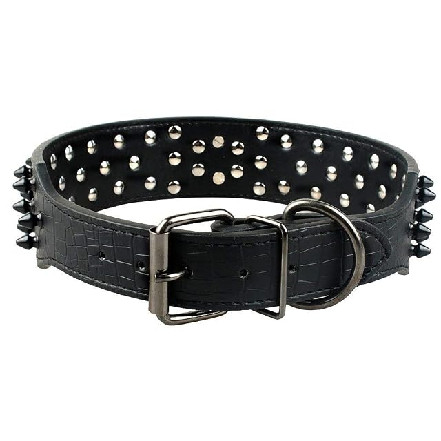 Foto 3 de 7 de haoyueer Collar de perro con tachuelas afiladas de 5 cm de ancho