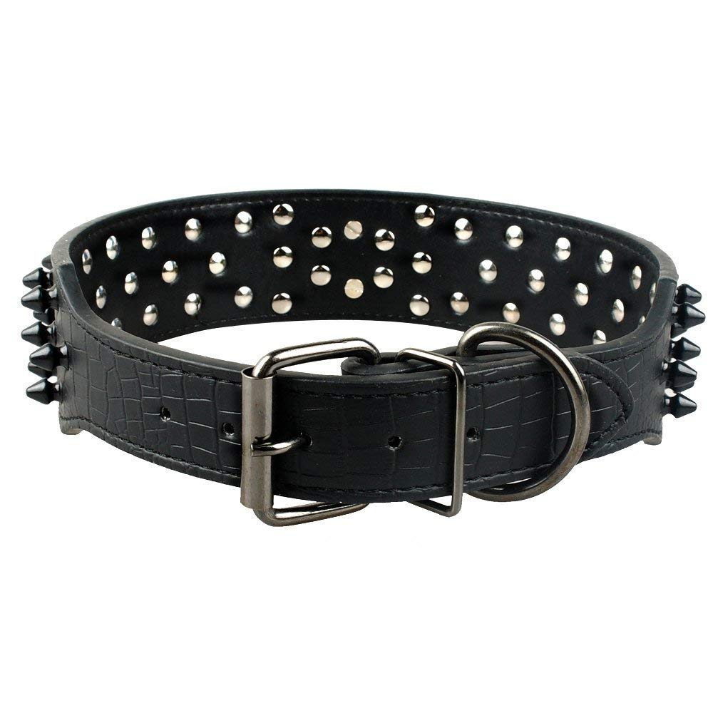 Hundehalsband Mit Nieten – 5,1 Cm Breit, PU-Leder, Für Große Hunde Wie Pitbull, Schäferhund (Größe XL)