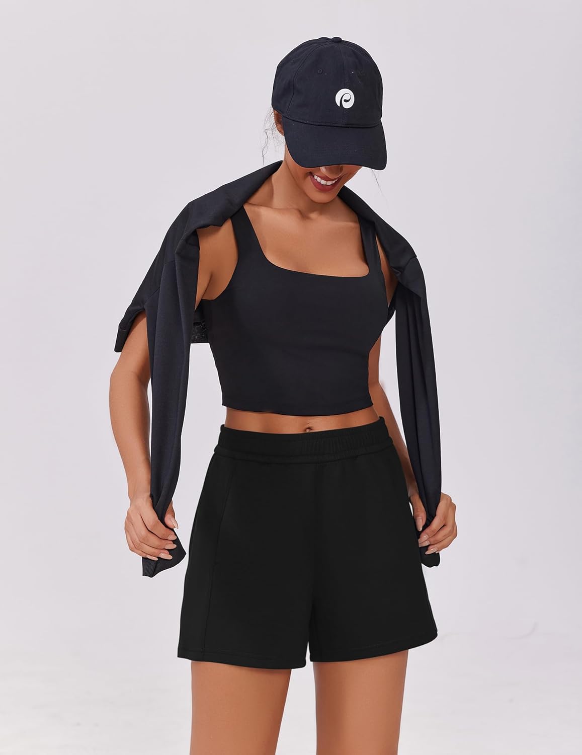 PINSPARK Athletic Sweat Shorts Women Elastic High Waisted Comfy Short Drawstring Casual Lounge Shorts with Pockets - Image 4