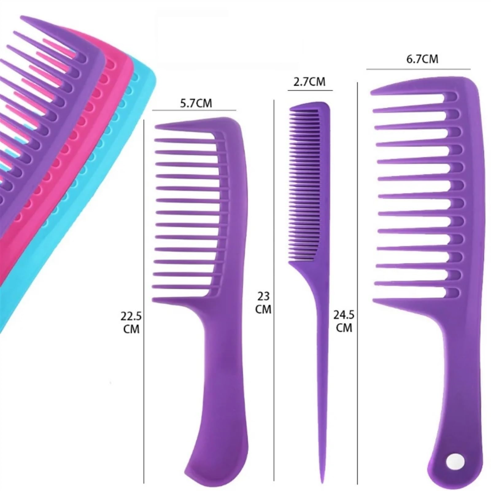 Gerader Griff, großer mittelgroßer Kamm mit breiten Zähnen, Friseurkamm for lockiges Haar, hitzebeständig (Size : PURPLE)