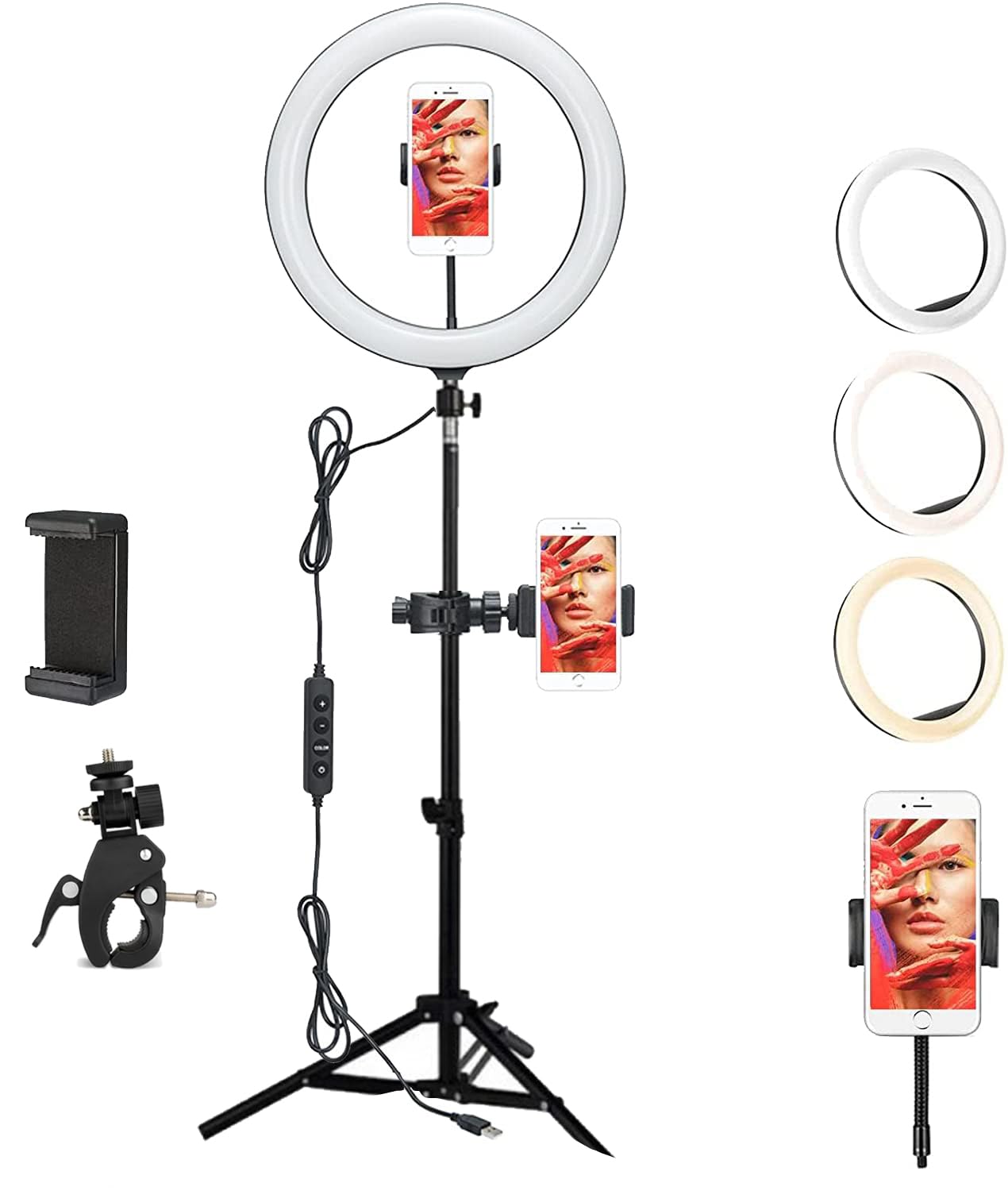 ADZOY Combo of 210 CM (6.9 Feet) Metal Tripod With10 inch LED Ring Light with Super Clamp and Bracket for Cell Phone, Baking, Craft, Calligraphy, Drawing, Online Lesson, Video Recording-picture-25
