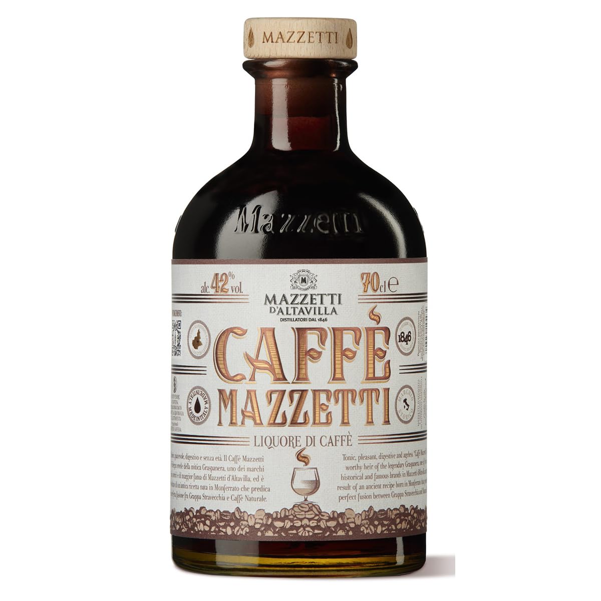 Mazzetti Caffè – Liquore di Caffè 0,7L – 42% Vol. – Premium Kaffeelikör aus Italien (Piemont) – Mit Stravecchia Grappa & italienischem Kaffee – Intensiv, vollmundig, elegant