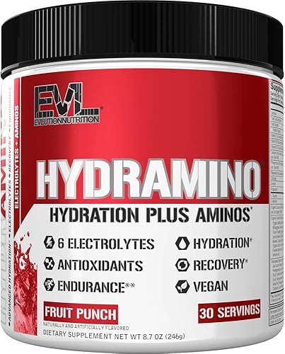 Miniatura 1 de Evlution Nutrition HYDRAMINO Multiplicador de hidratación completo 6 electrolitos vitamina C y B aminos que aumentan los fluidos agua de coco Azul