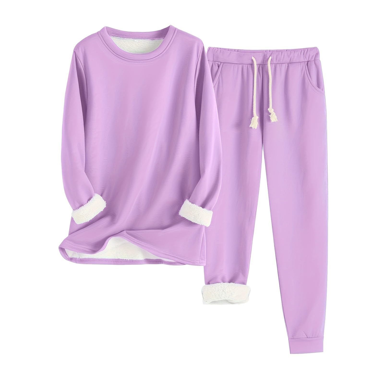 Conjunto de Pijama de Sudadera y Pantalones con Forro para Mujer para Calidez Invernal con Traje de Felpa Tops cómodos y Holgados Ropa de Estar por casa cálida de Invierno para Mujer