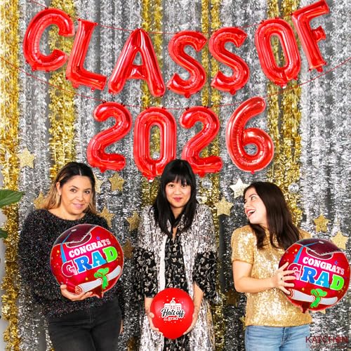 Image of Graduation Decorations 2026 | Red Class of 2026 Balloons - 16 Inch | Graduation Balloons Class of 2026 Decorations, Grad 2026 | 2026 Graduation Party Decorations, Grad Party Decoration, KatchOn