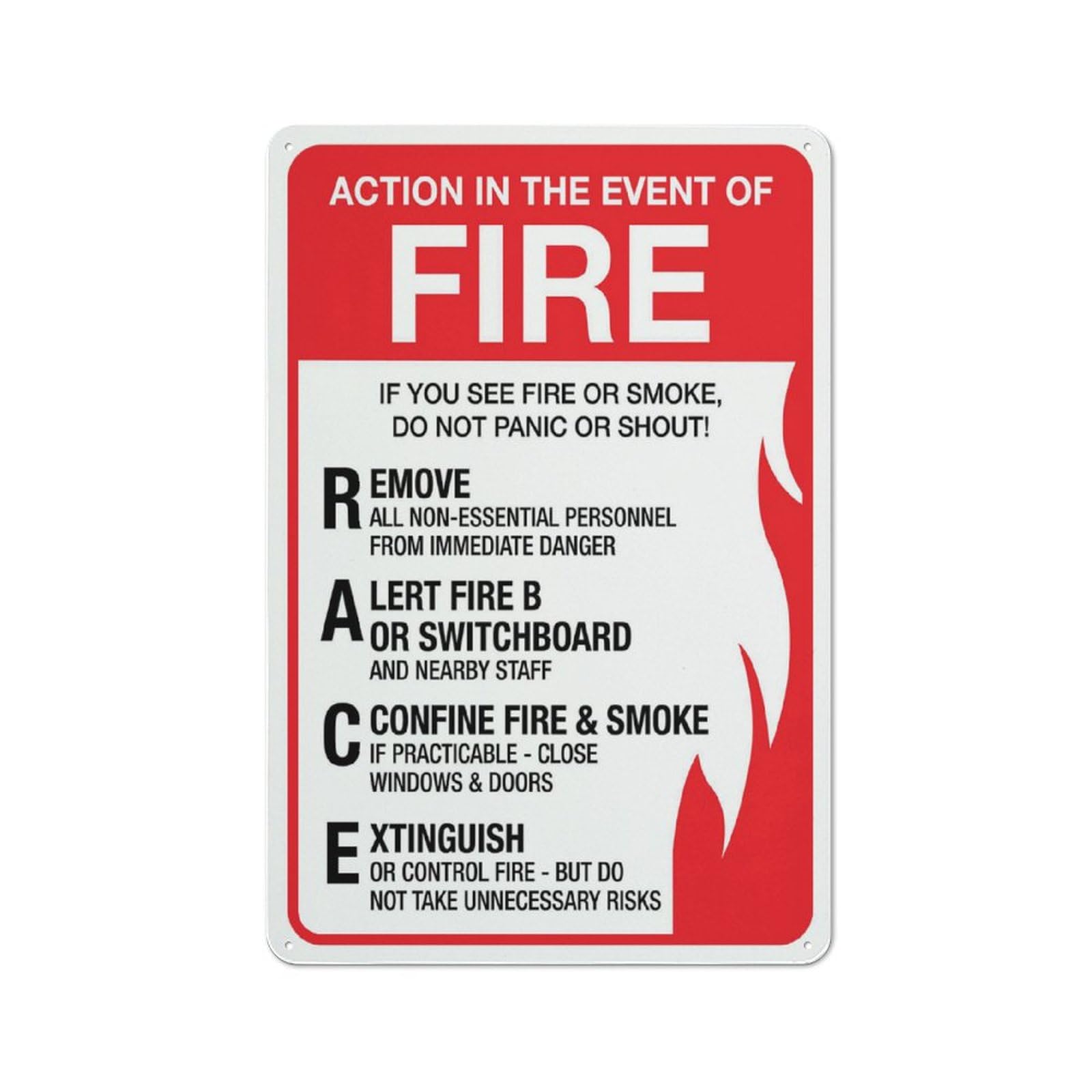 Action In The Event Of Fire Sign, 8x12 Inch Rust-Free Aluminum, Easy To Read & Sturdy Outdoor Metal Sign for Home, Farm, Yard