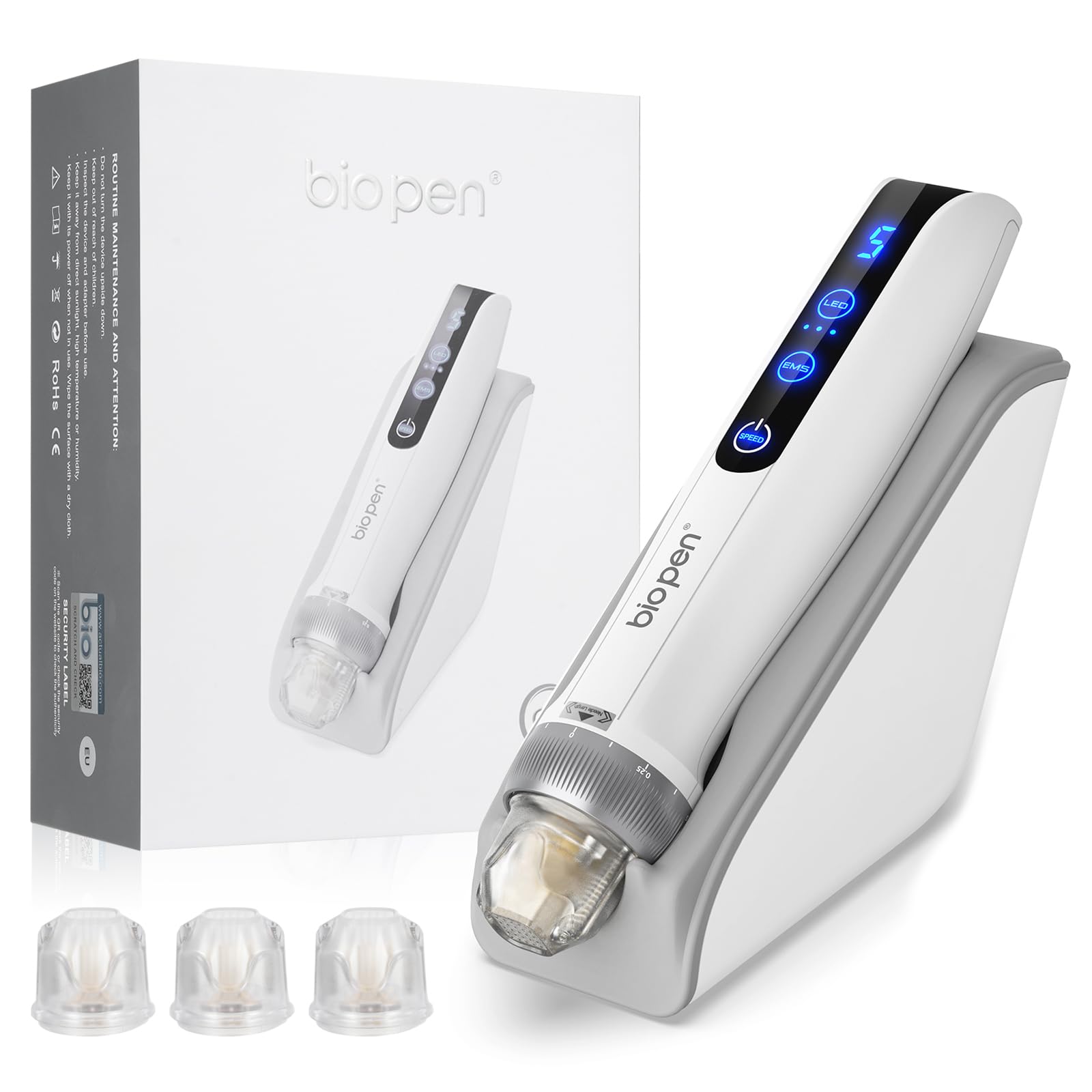 Bio pen Q2 Microneedling Pen con EMS Microneedling LED-Cura 3 IN 1 Strumento di Bellezza, Penna di Bellezza Autentica con Base Sensore Intelligente, per Viso, Corpo, Crescita dei Capelli, Cura della