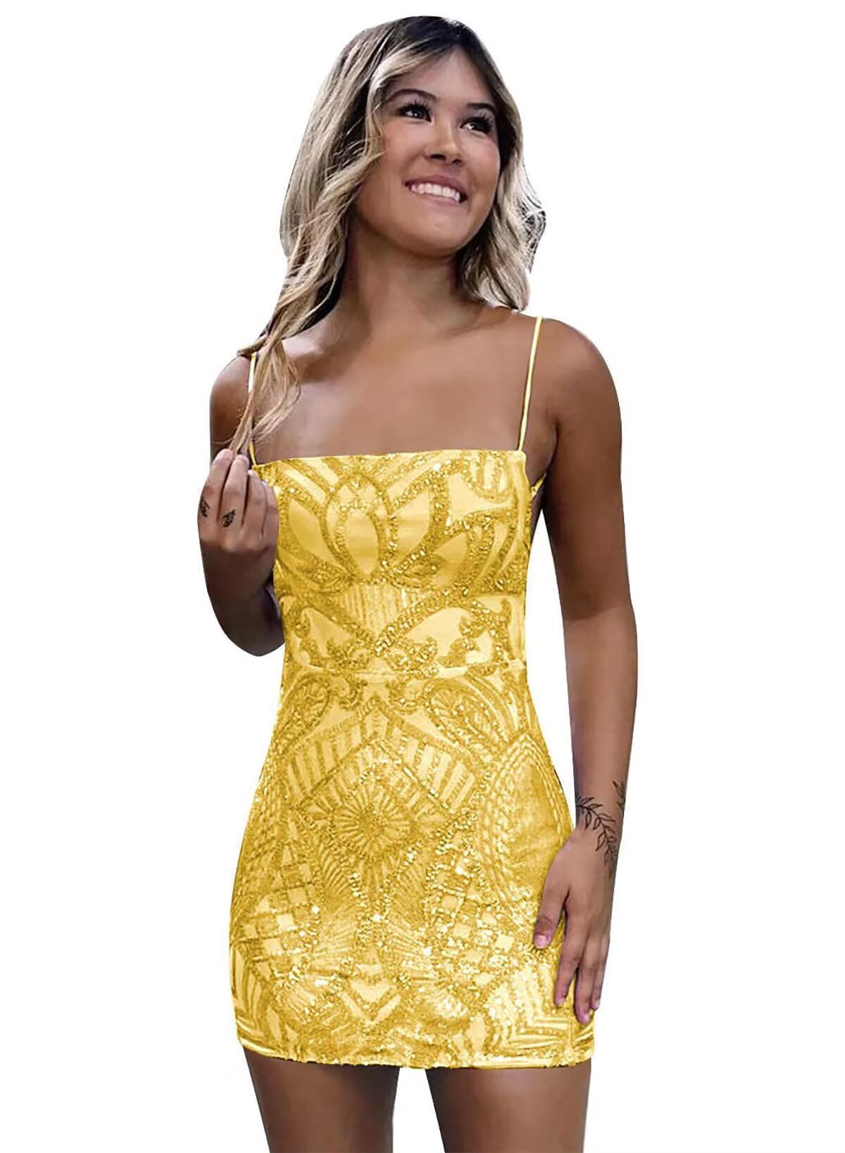 Monvelli Sequin Homecoming Dresses 2026 for Teens Sparkly Short Tight Square Neck Mini Prom Cocktail Gowns